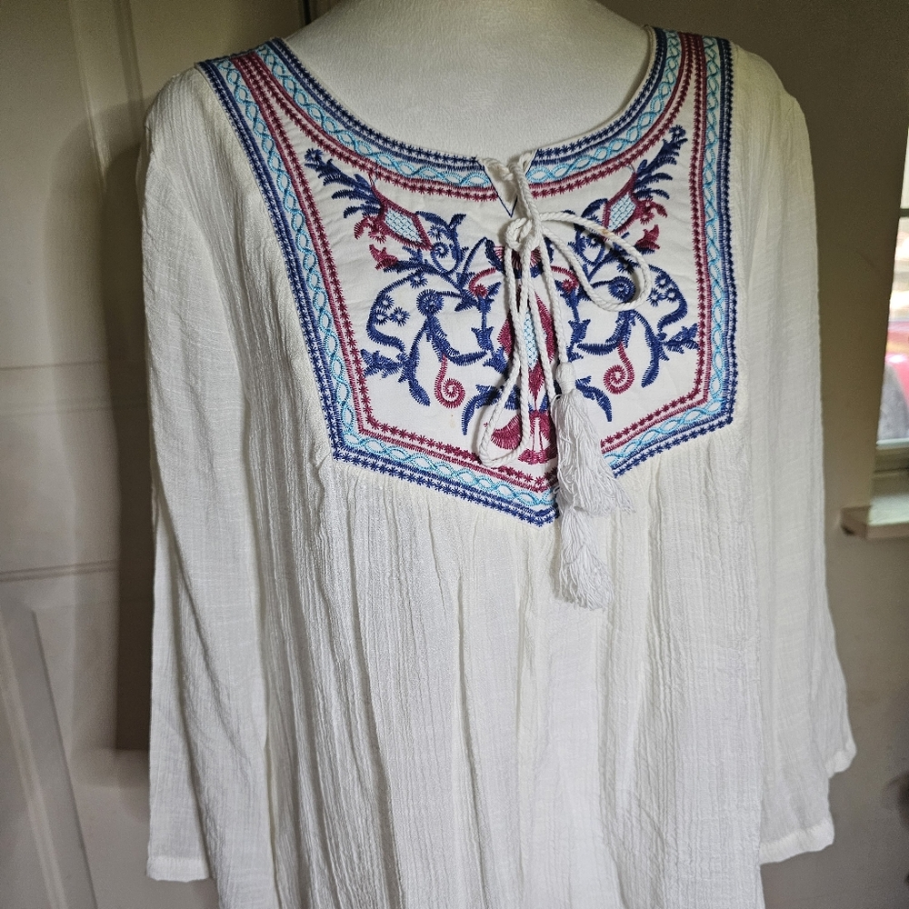 Rock 47 Wrangles Womens Sz L Gauzy Look Top Embroidered Boho Hippy